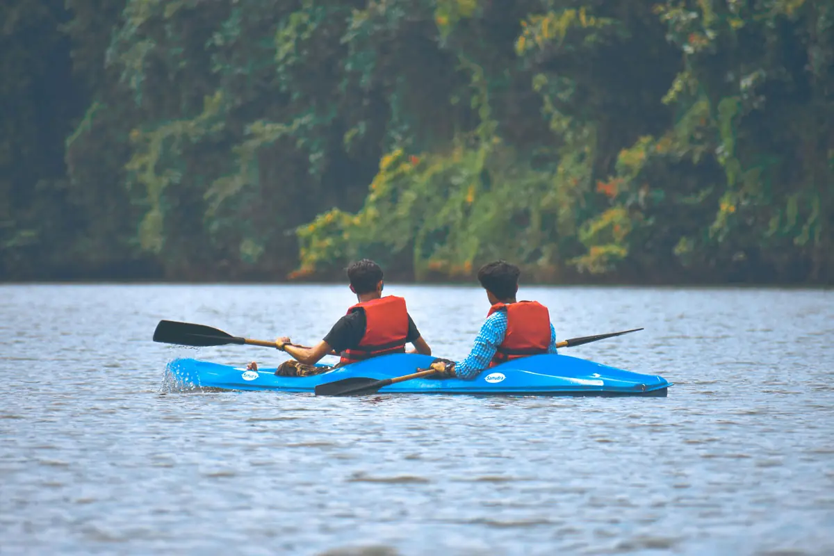 Kayaking on calm Kerala backwaters near Kochi